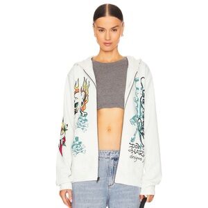 ED HARDY FLAME SKULL ZIP HOODIE / Large